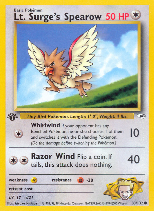 Lt. Surge's Spearow 083/132 from Pokemon TCG Gym Heroes