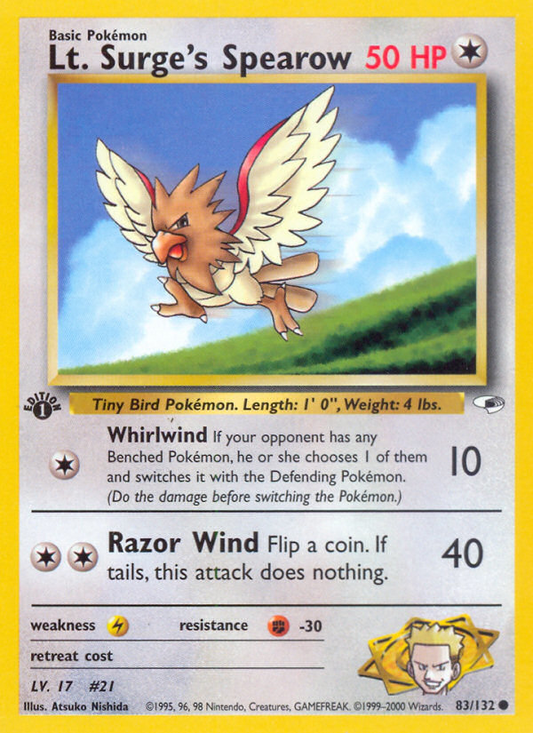 Lt. Surge's Spearow 083/132 from Pokemon TCG Gym Heroes